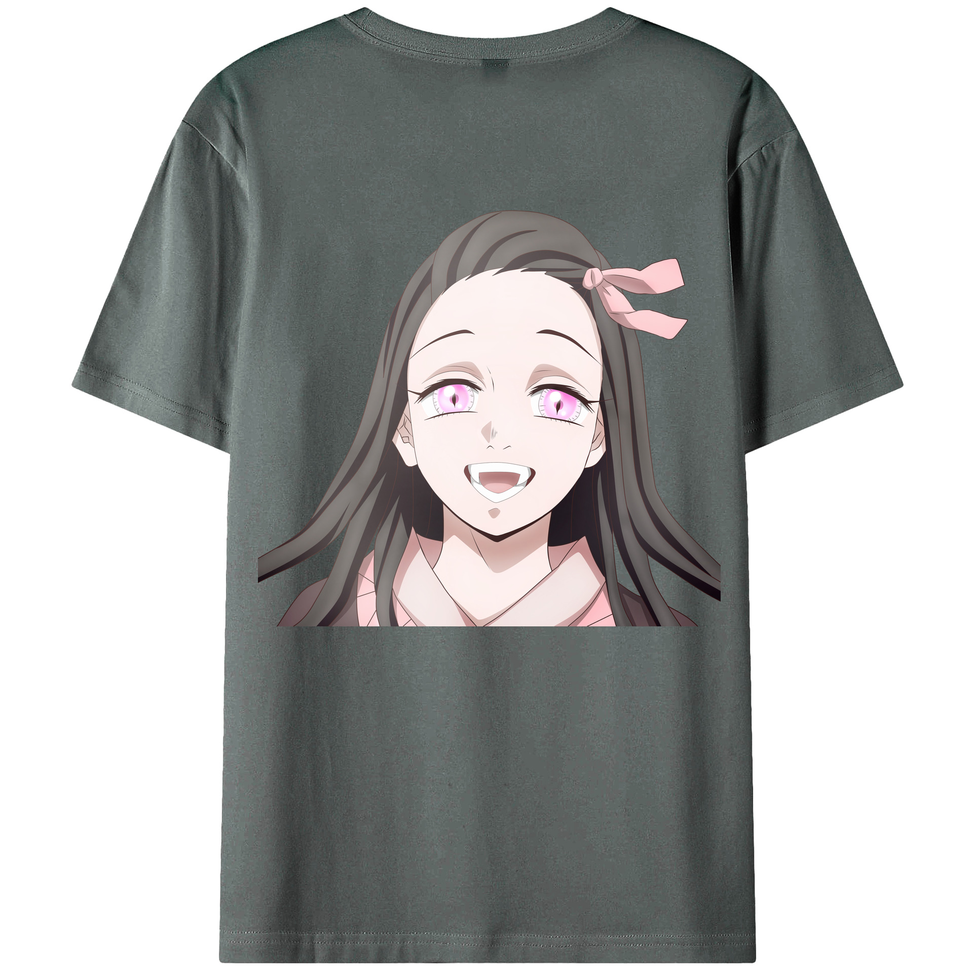 （画像用） 鬼滅の刃（きめつのやいば）竈門 禰󠄀豆子／かまど ねずこ Kamado Nezuko 綿100％ メンズ半袖Tシャツ（バックプリント） 通気性